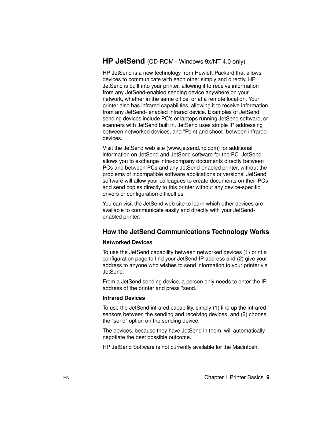 HP 2100 M, 2100 TN manual How the JetSend Communications Technology Works, Networked Devices, Infrared Devices 