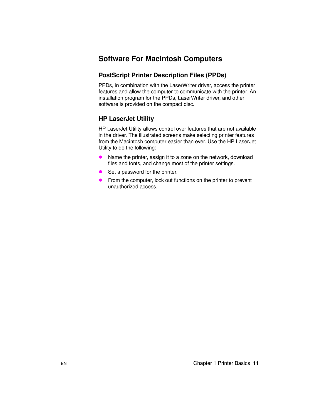 HP 2100 M, 2100 TN manual Software For Macintosh Computers, PostScript Printer Description Files PPDs, HP LaserJet Utility 