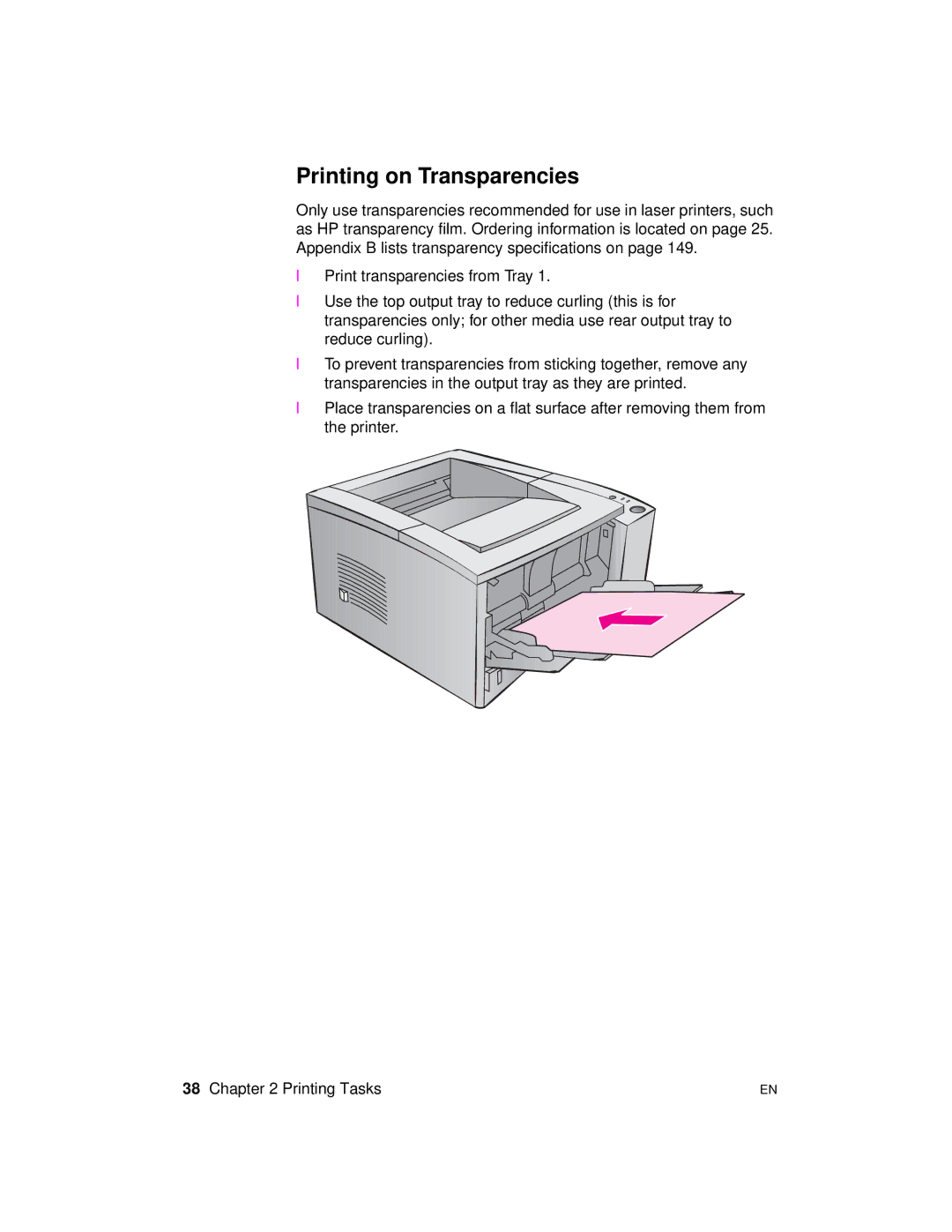 HP 2100 TN, 2100 M manual Printing on Transparencies 