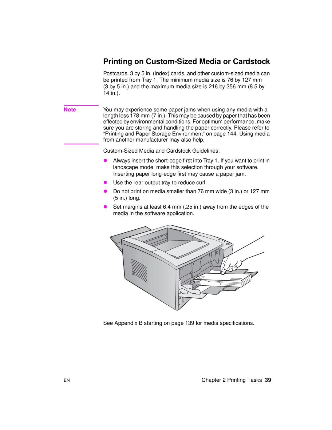 HP 2100 M, 2100 TN manual Printing on Custom-Sized Media or Cardstock 