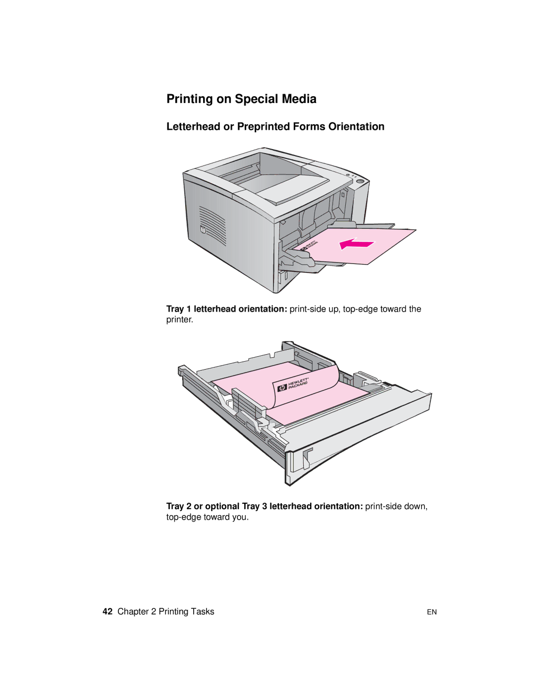 HP 2100 TN, 2100 M manual Printing on Special Media, Letterhead or Preprinted Forms Orientation 