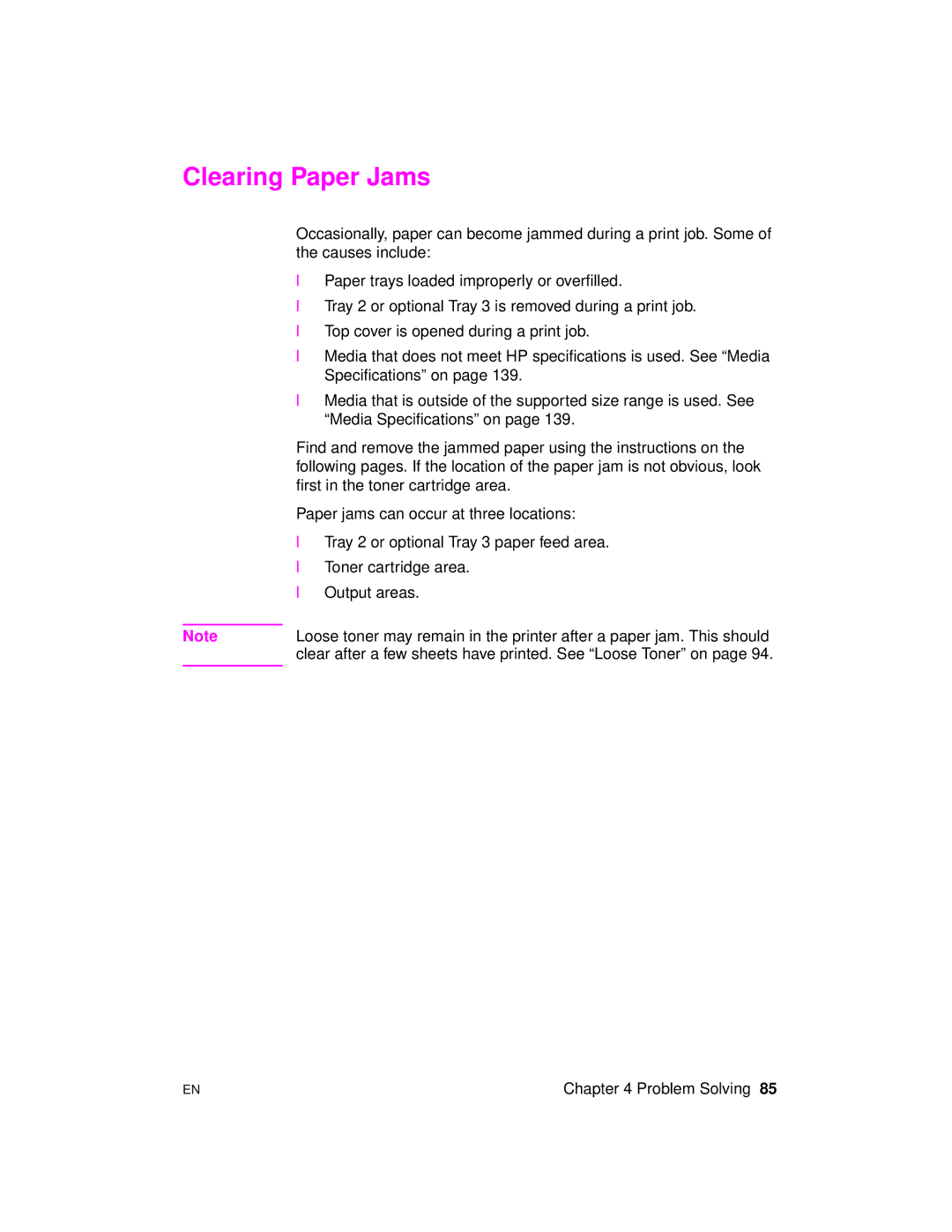 HP 2100 M, 2100 TN manual Clearing Paper Jams 