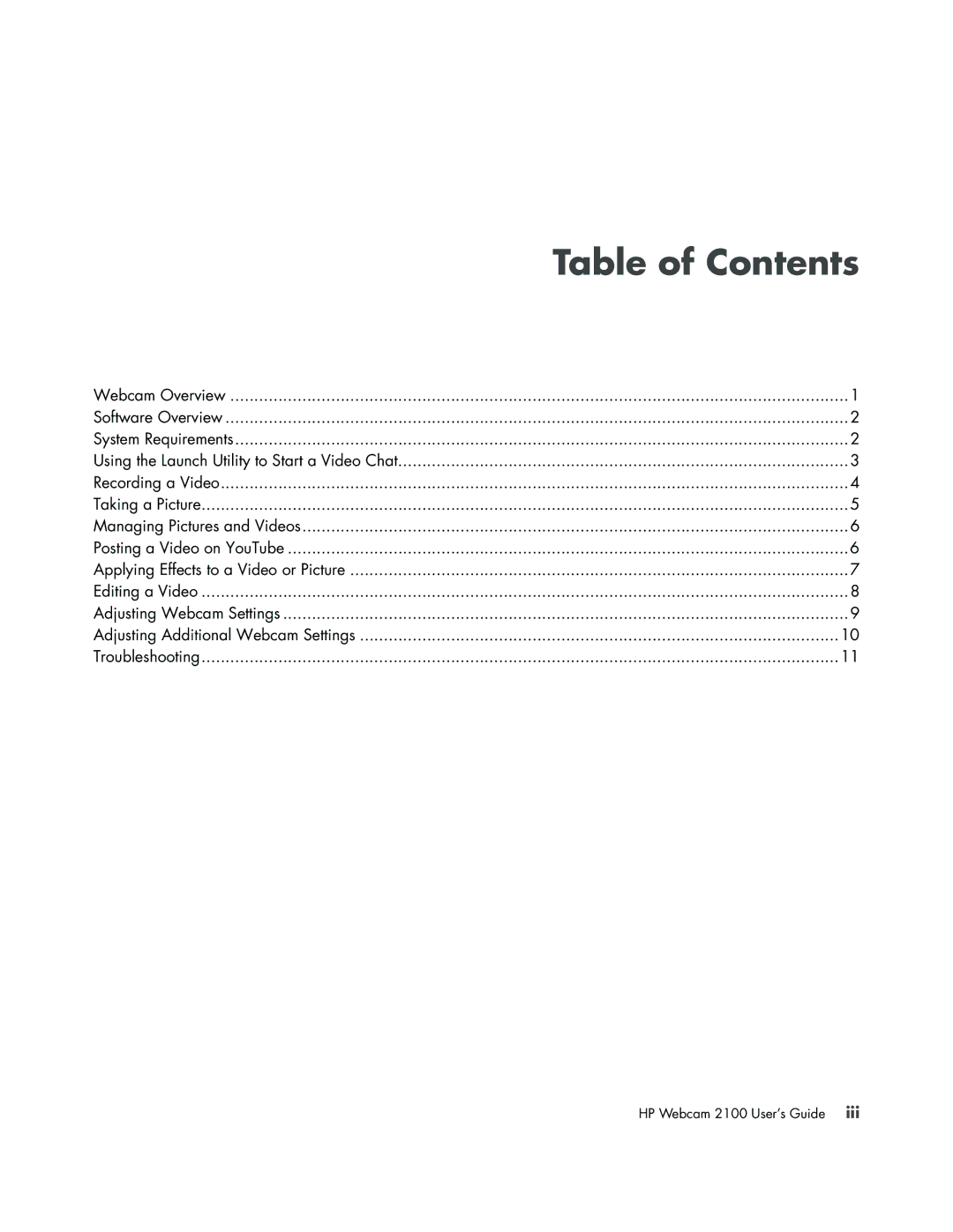 HP 2100 VT/643AA manual Table of Contents 