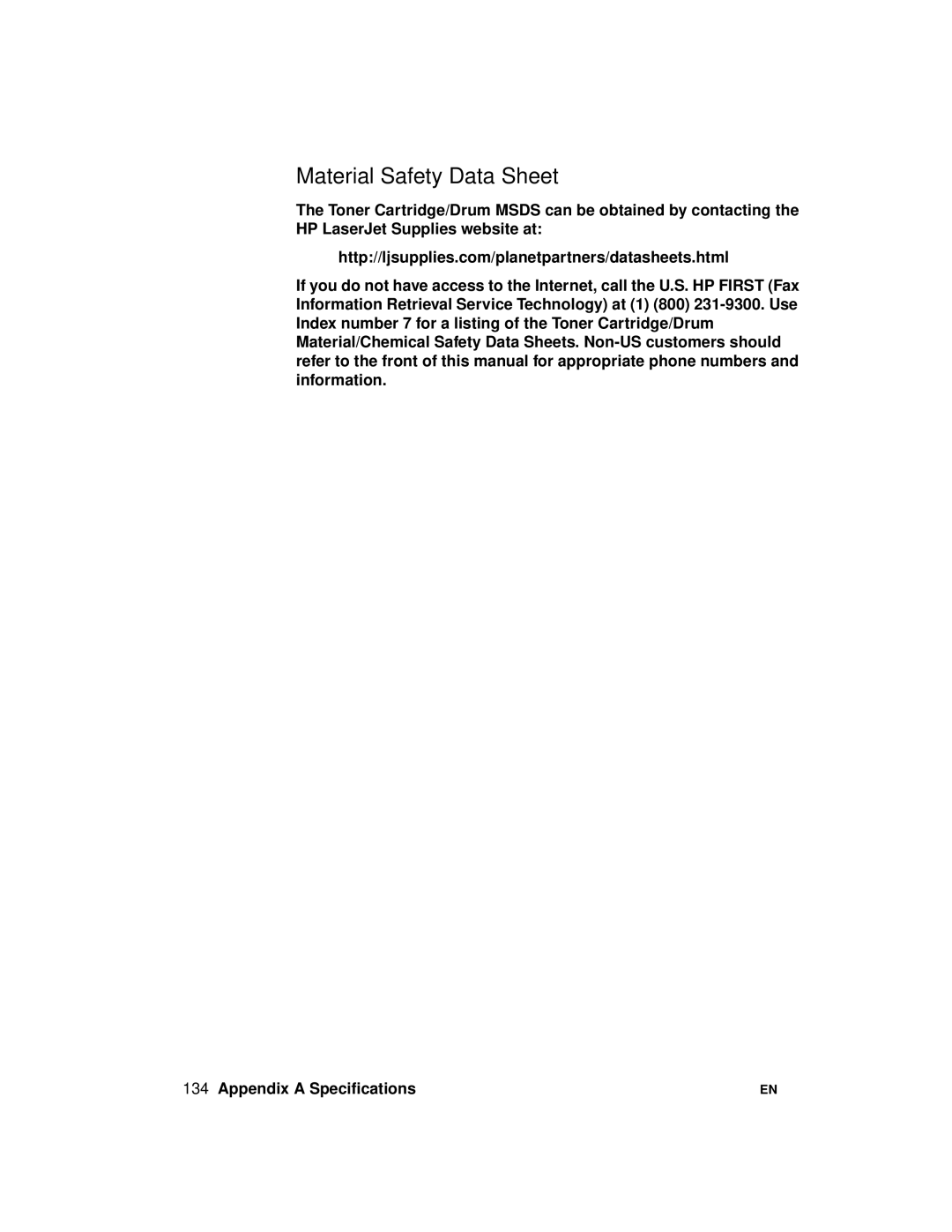 HP 2100 manual Material Safety Data Sheet 