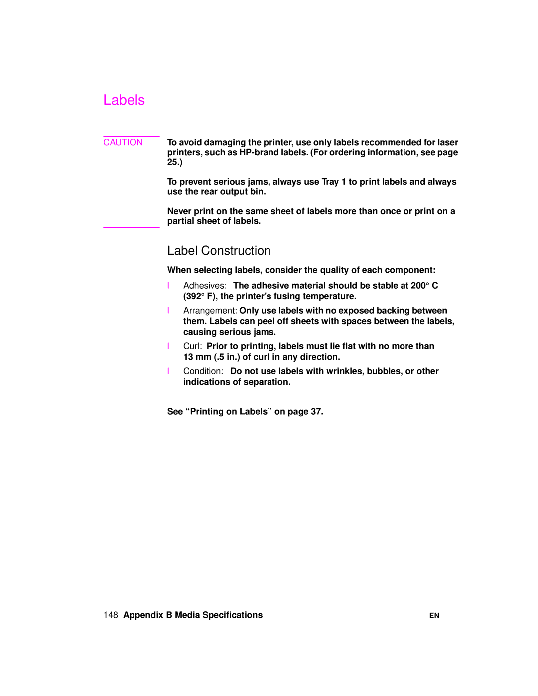 HP 2100 manual Labels, Label Construction 