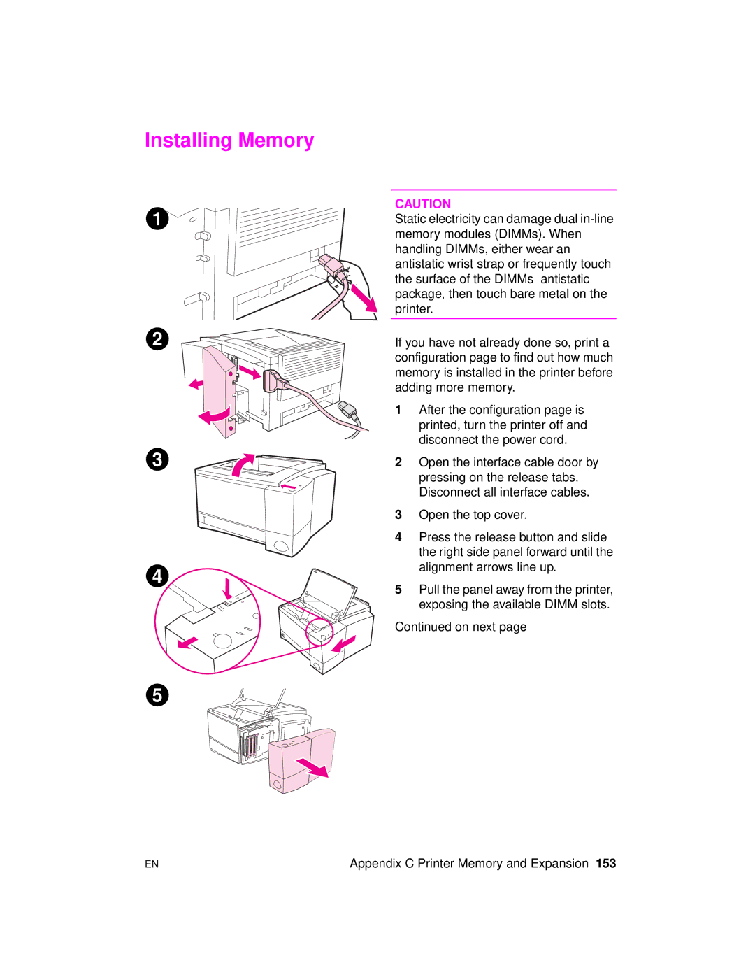 HP 2100 manual Installing Memory 