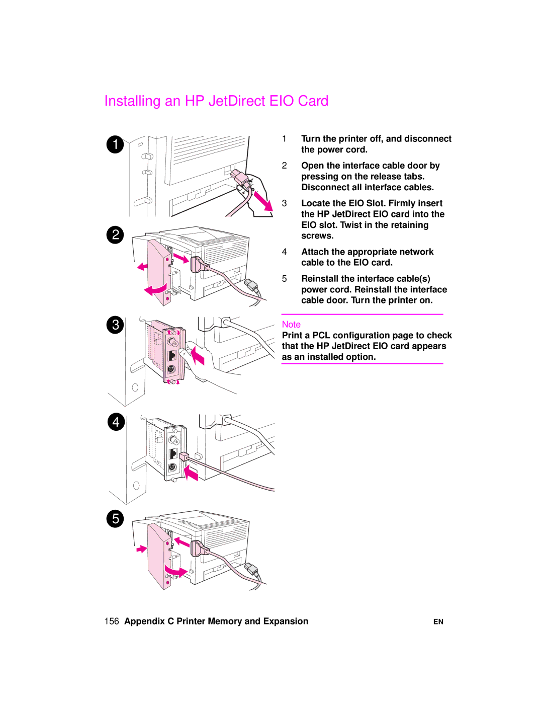 HP 2100 manual Installing an HP JetDirect EIO Card 