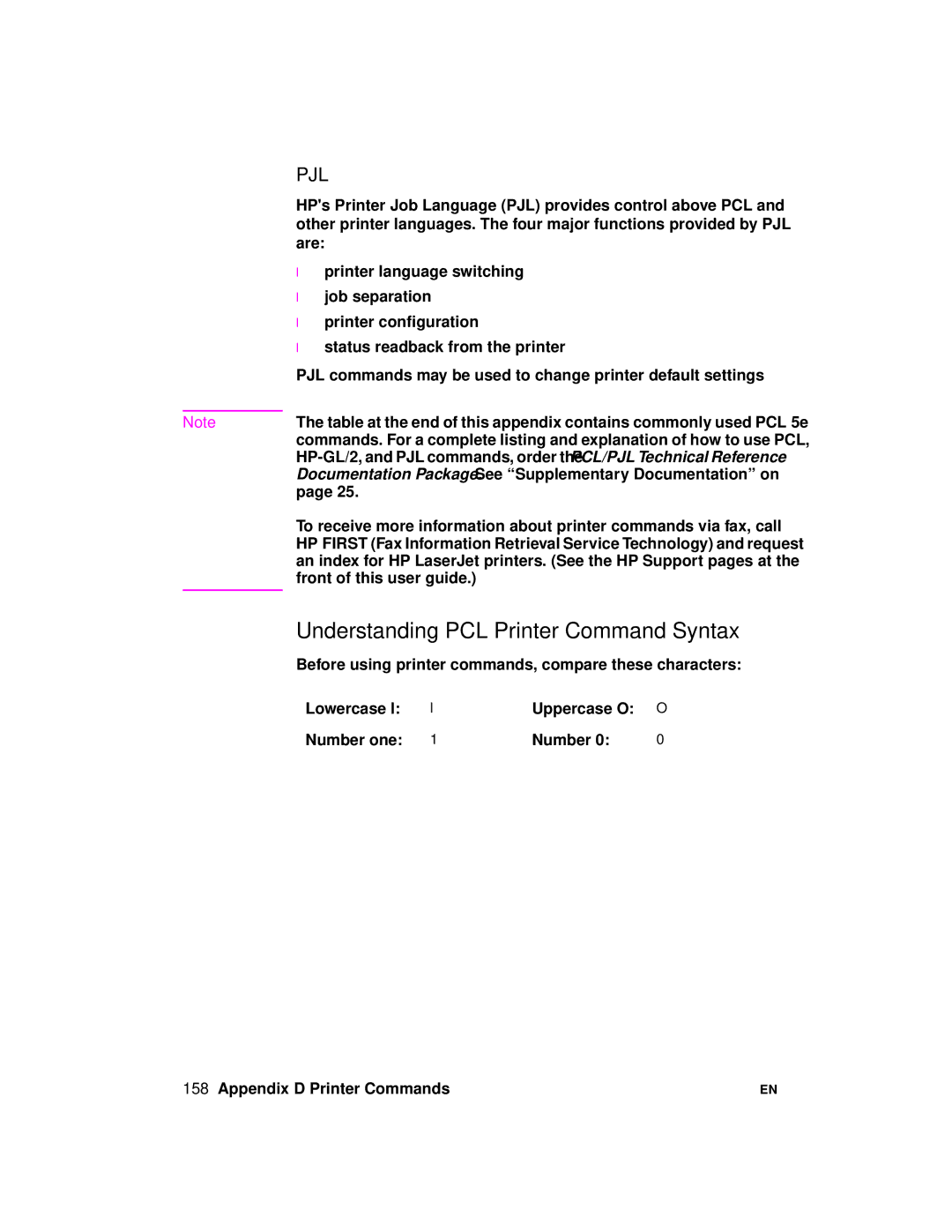 HP 2100 manual Understanding PCL Printer Command Syntax, Pjl 