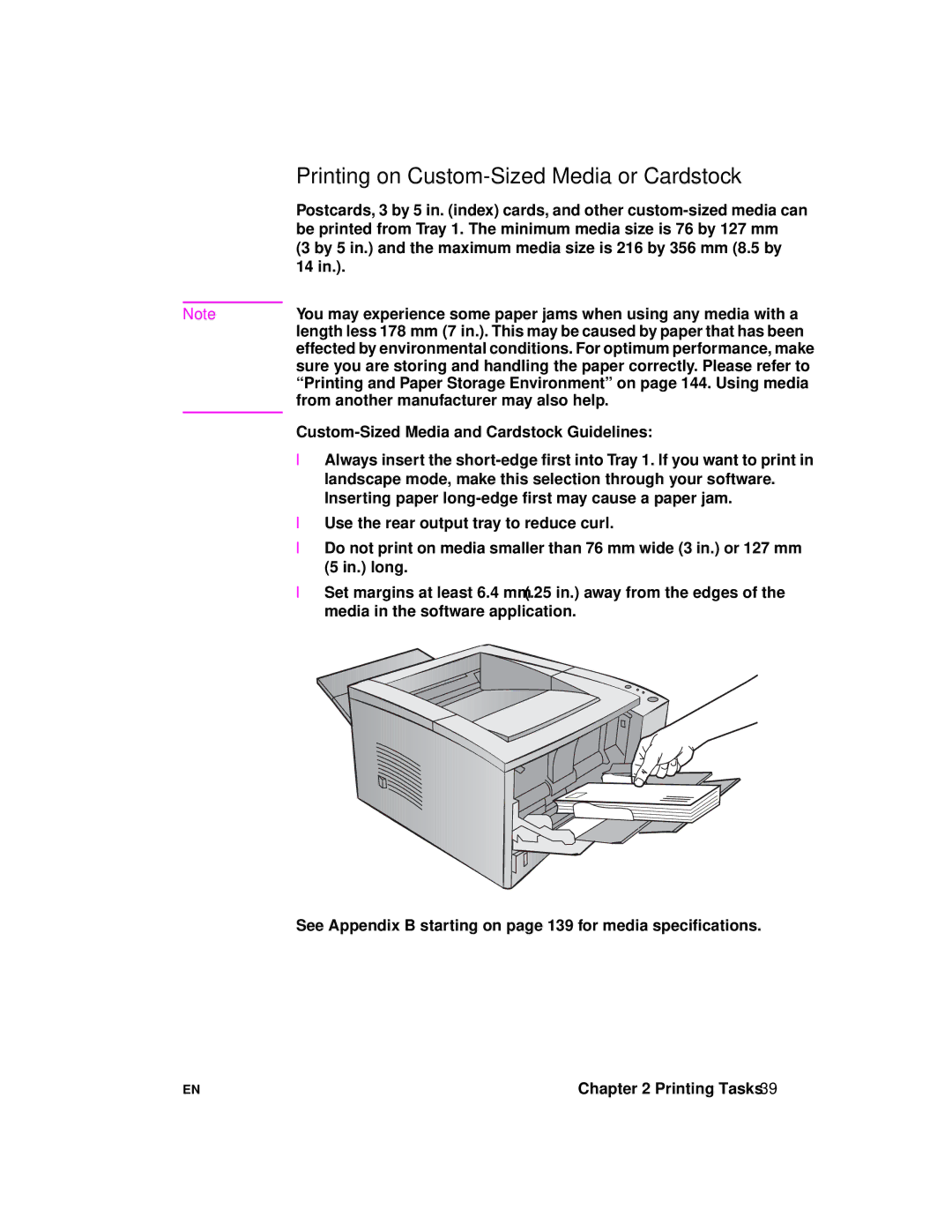 HP 2100 manual Printing on Custom-Sized Media or Cardstock 