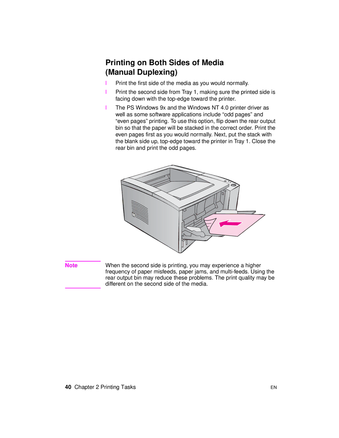 HP 2100 manual Printing on Both Sides of Media Manual Duplexing 