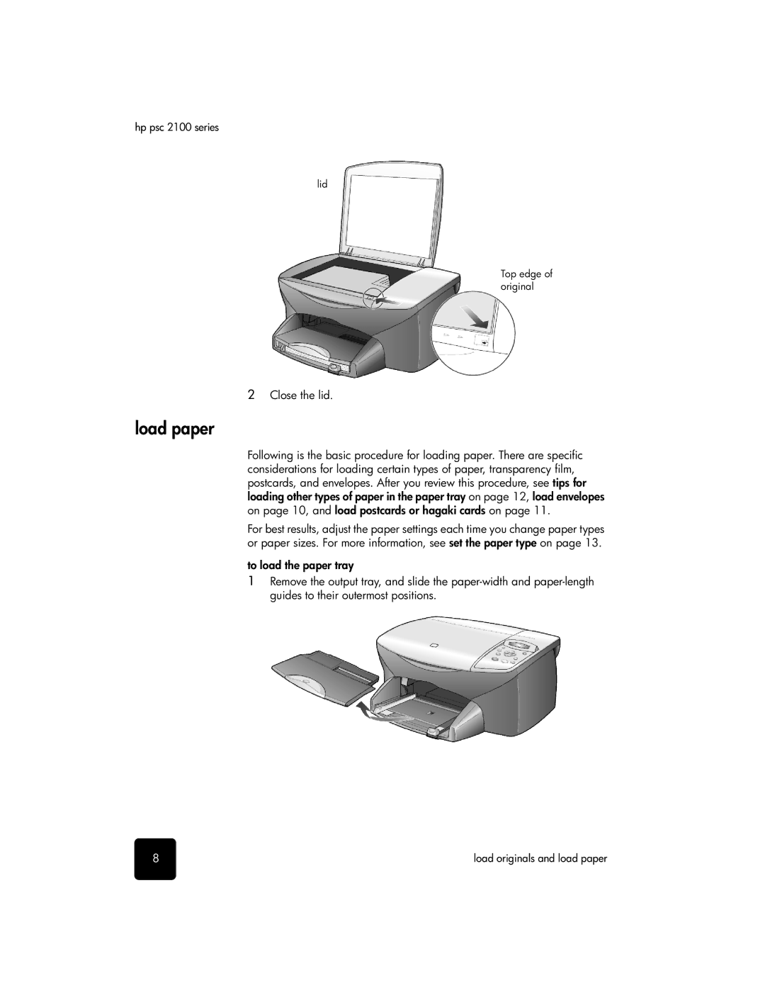 HP 2100 manual Load paper, Close the lid 