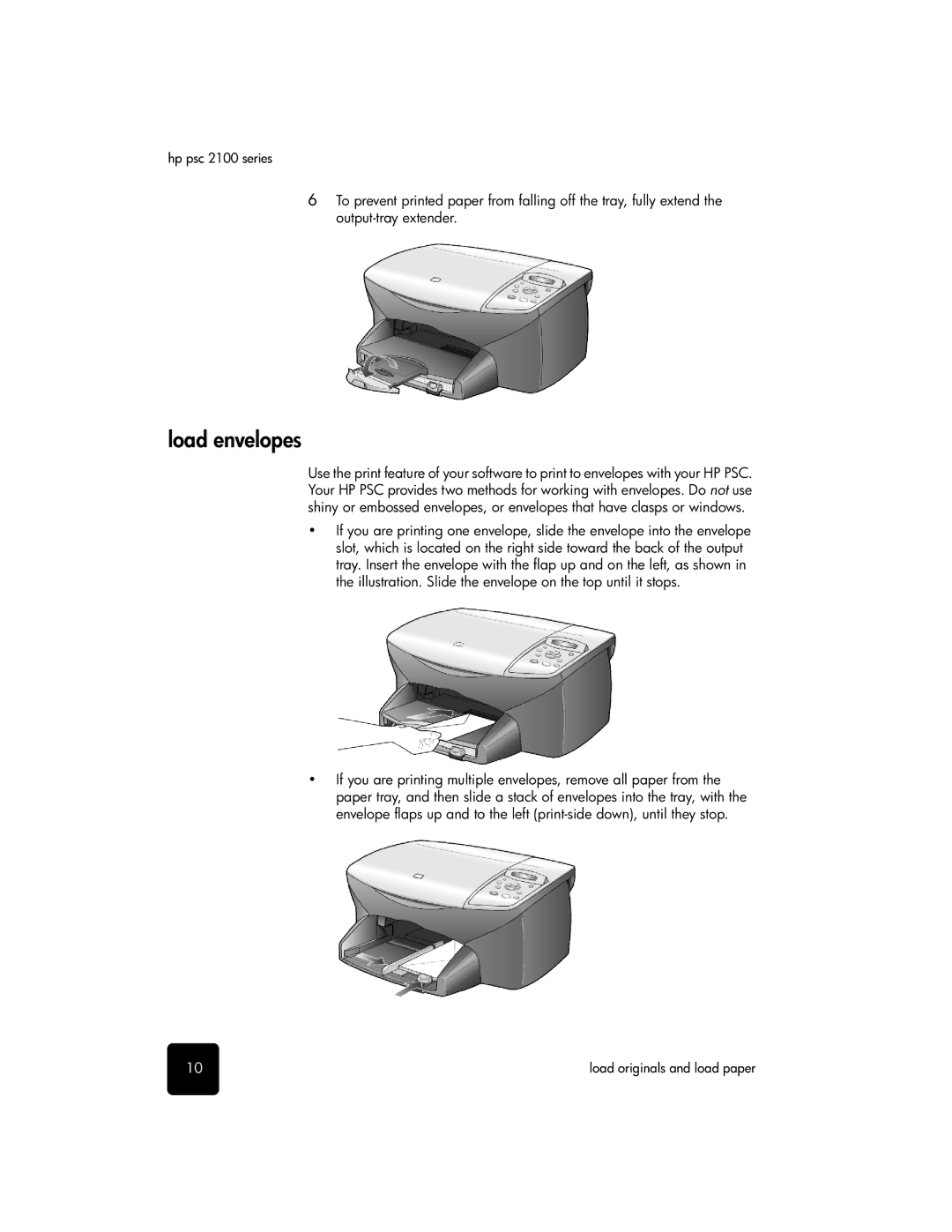 HP 2100 manual Load envelopes 