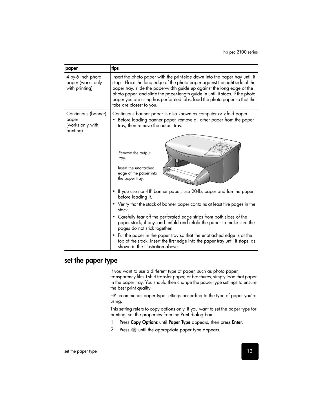 HP 2100 manual Set the paper type 