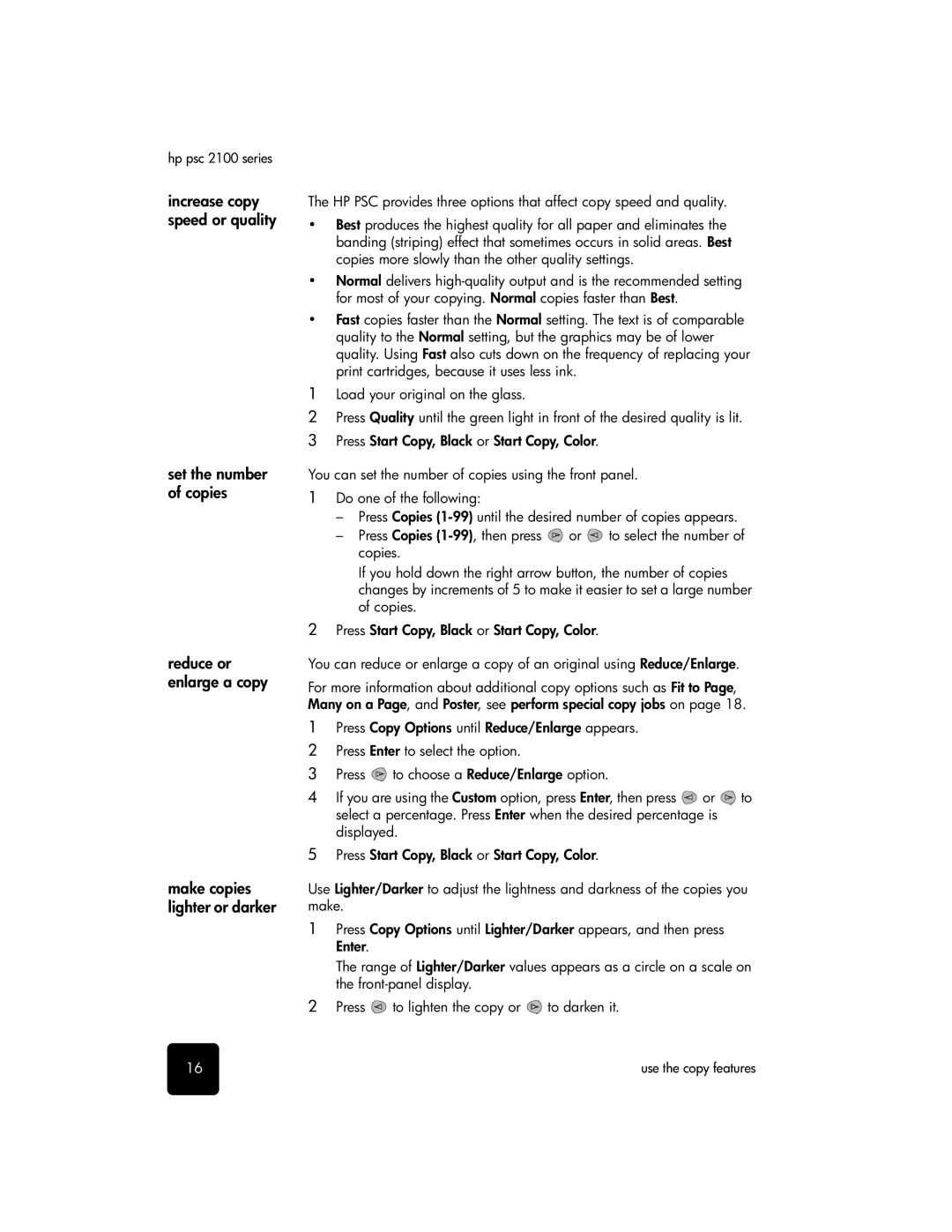 HP 2100 manual Use the copy features 