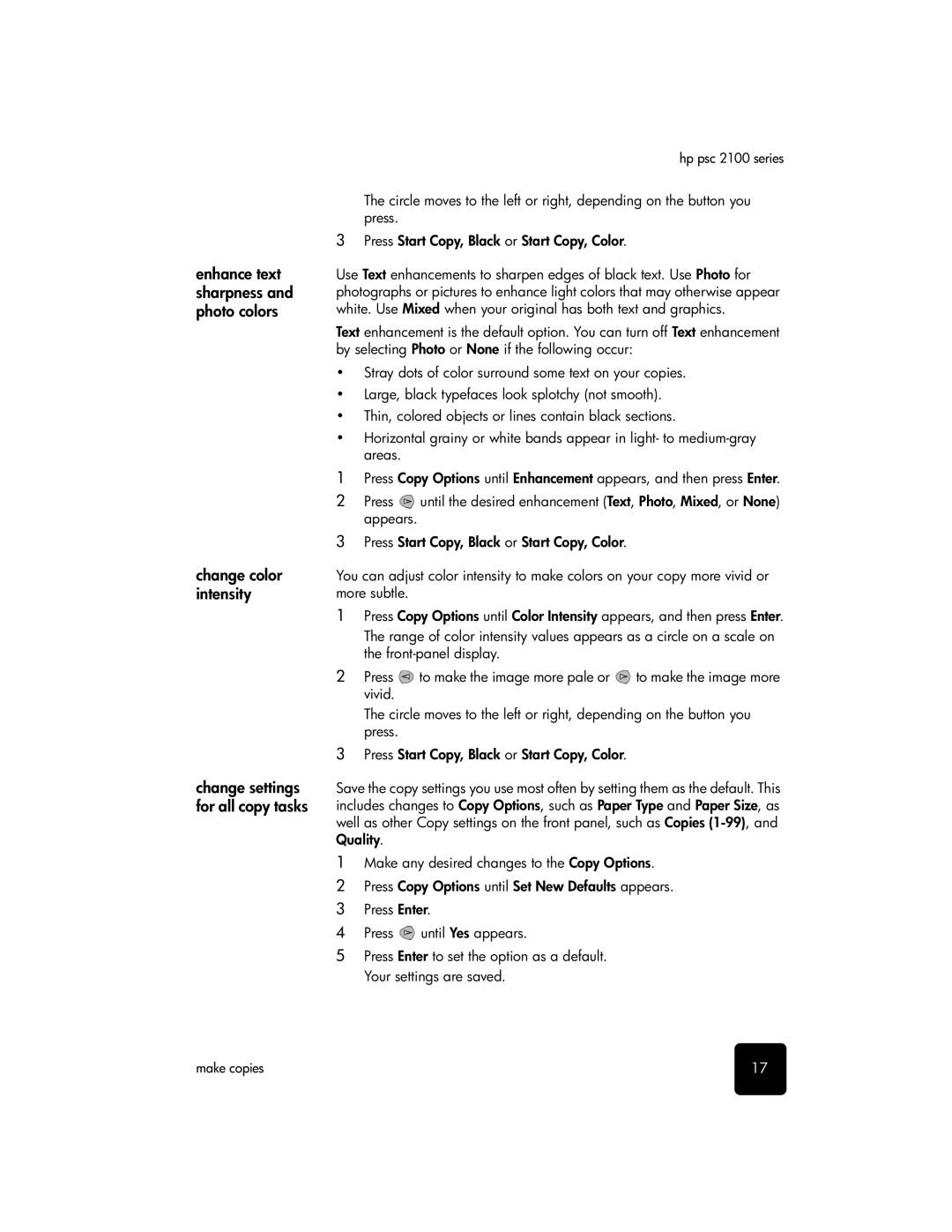 HP 2100 manual Change settings for all copy tasks 