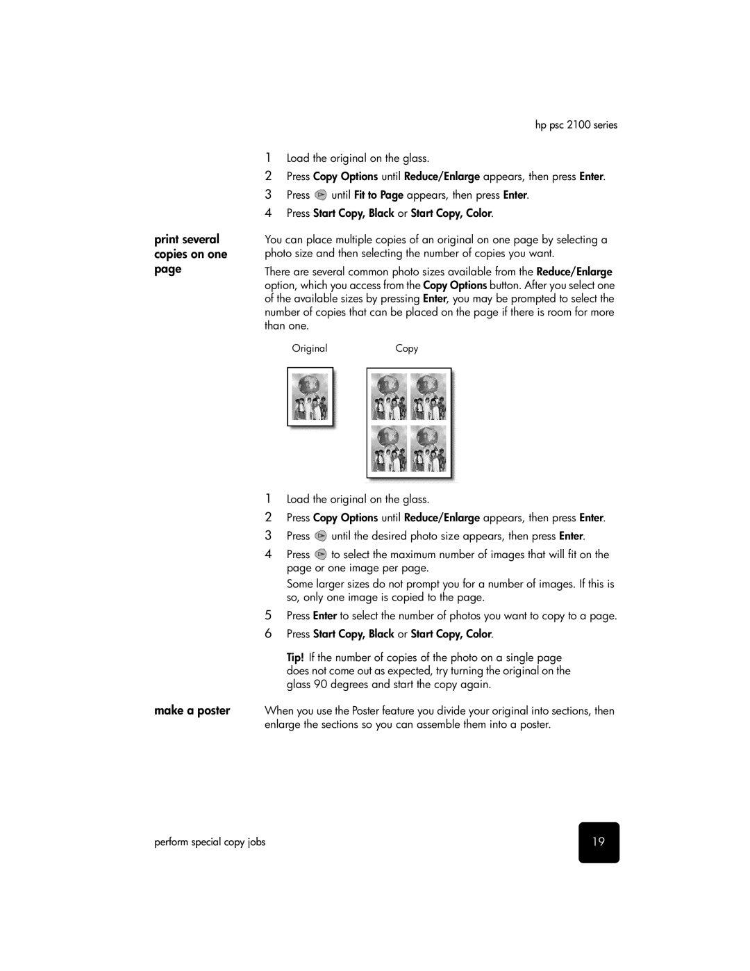 HP 2100 manual Print several copies on one Make a poster 