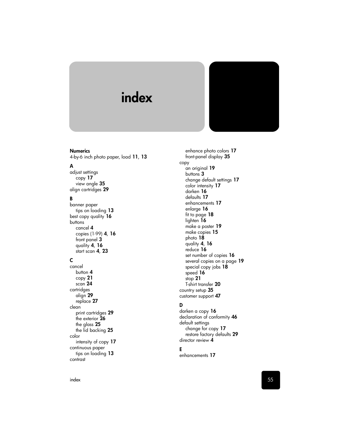 HP 2100 manual Index, Numerics 