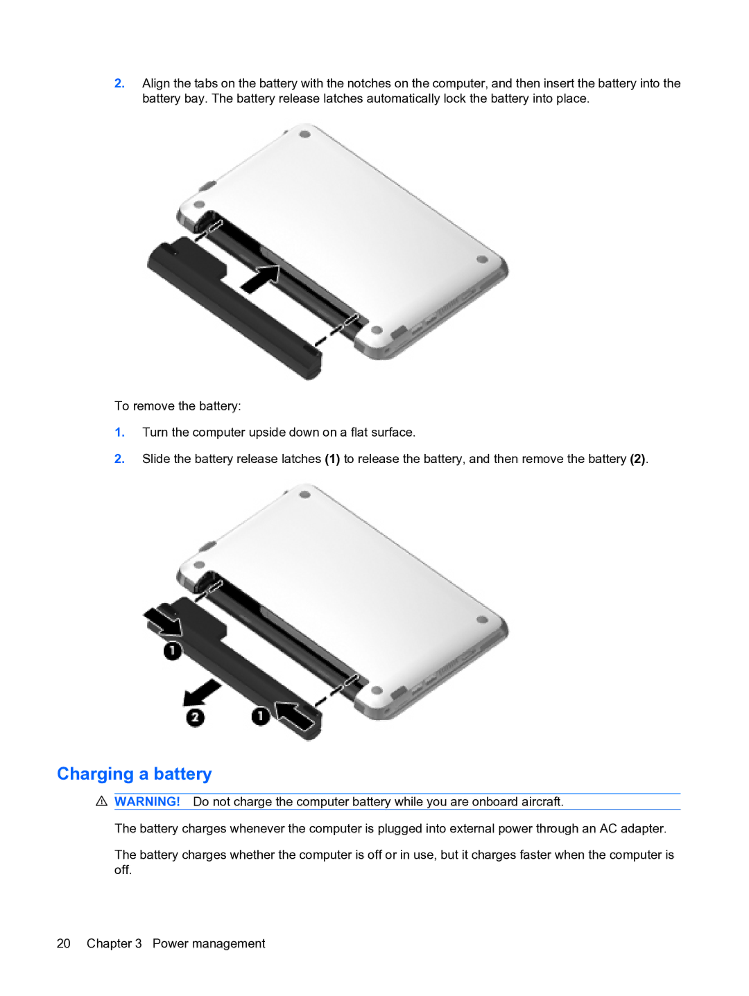 HP 2101010NR manual Charging a battery 