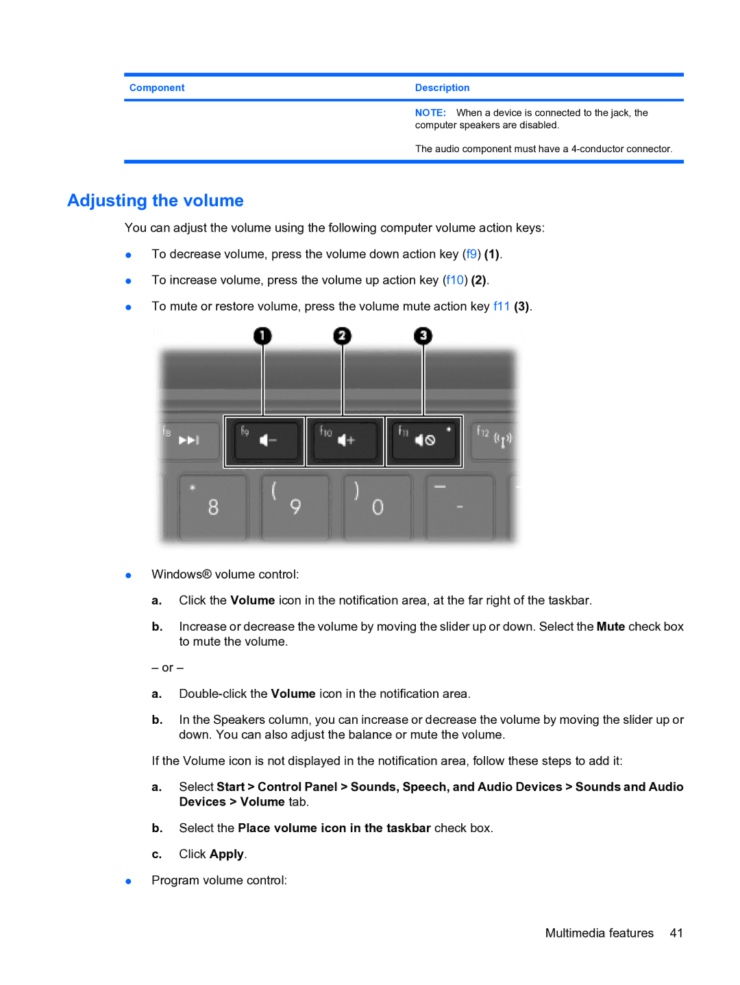 HP 2101010NR manual Adjusting the volume 