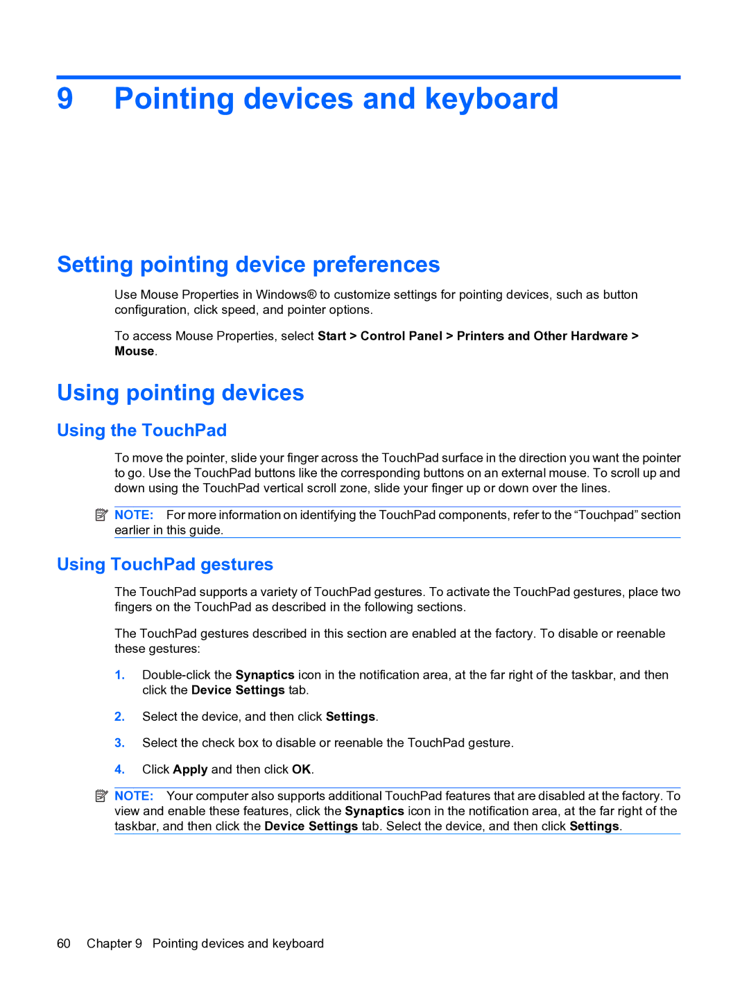 HP 2101010NR manual Pointing devices and keyboard, Setting pointing device preferences, Using pointing devices 