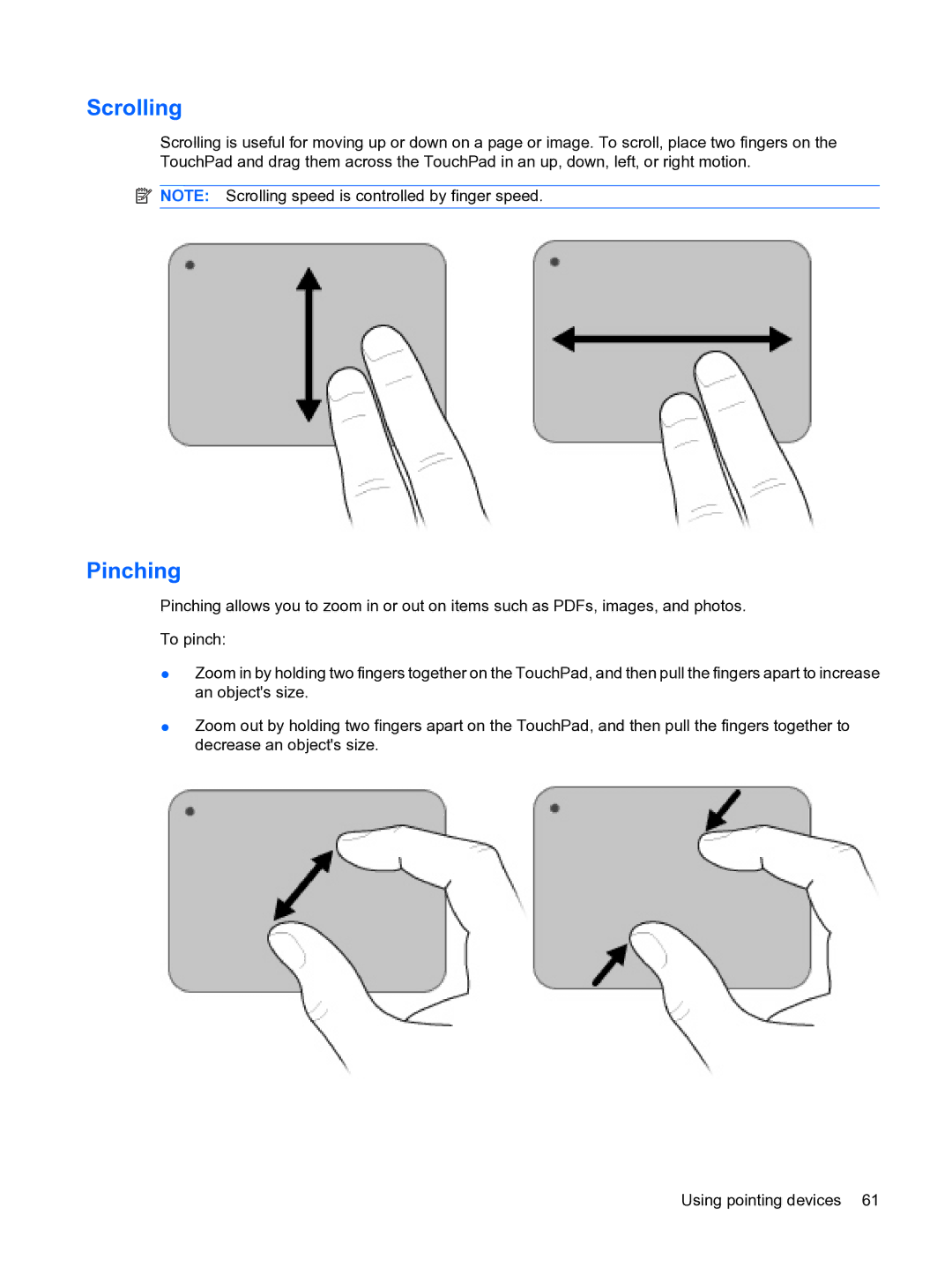 HP 2101010NR manual Scrolling, Pinching 