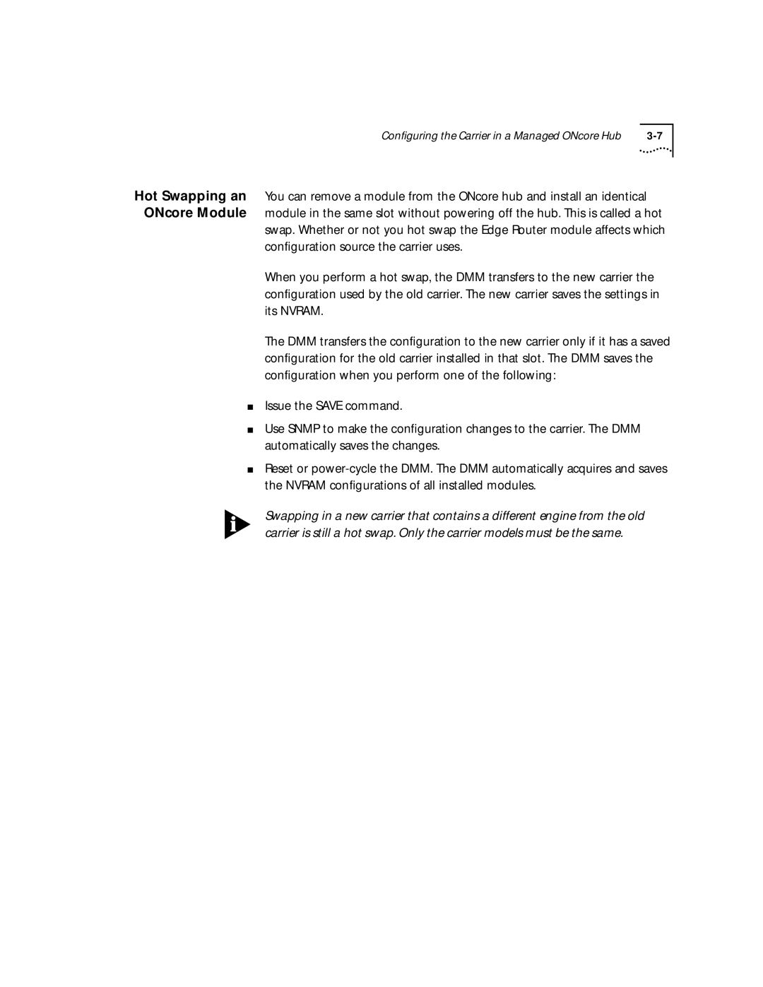 HP 2103R-CSDI manual Configuring the Carrier in a Managed ONcore Hub 