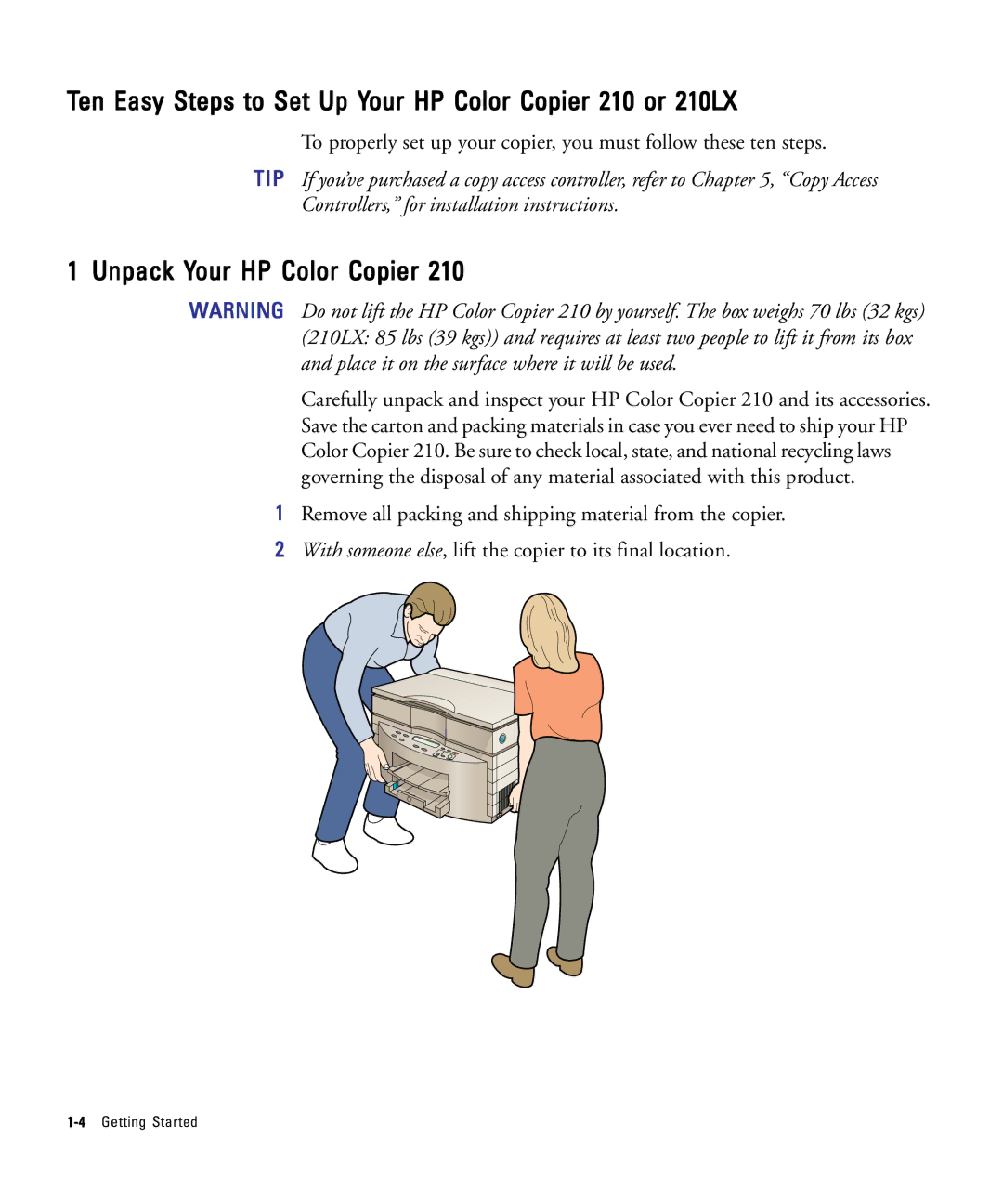 HP 210Lx manual Ten Easy Steps to Set Up Your HP Color Copier 210 or 210LX, Unpack Your HP Color Copier 