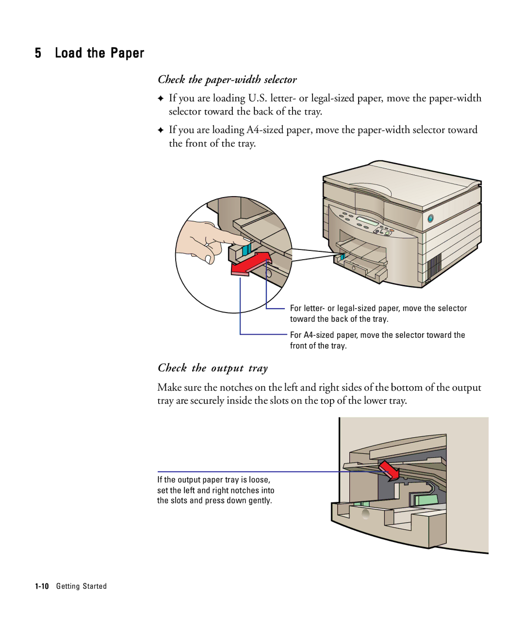 HP 210Lx manual Load the Paper, Check the paper-width selector, Check the output tray 