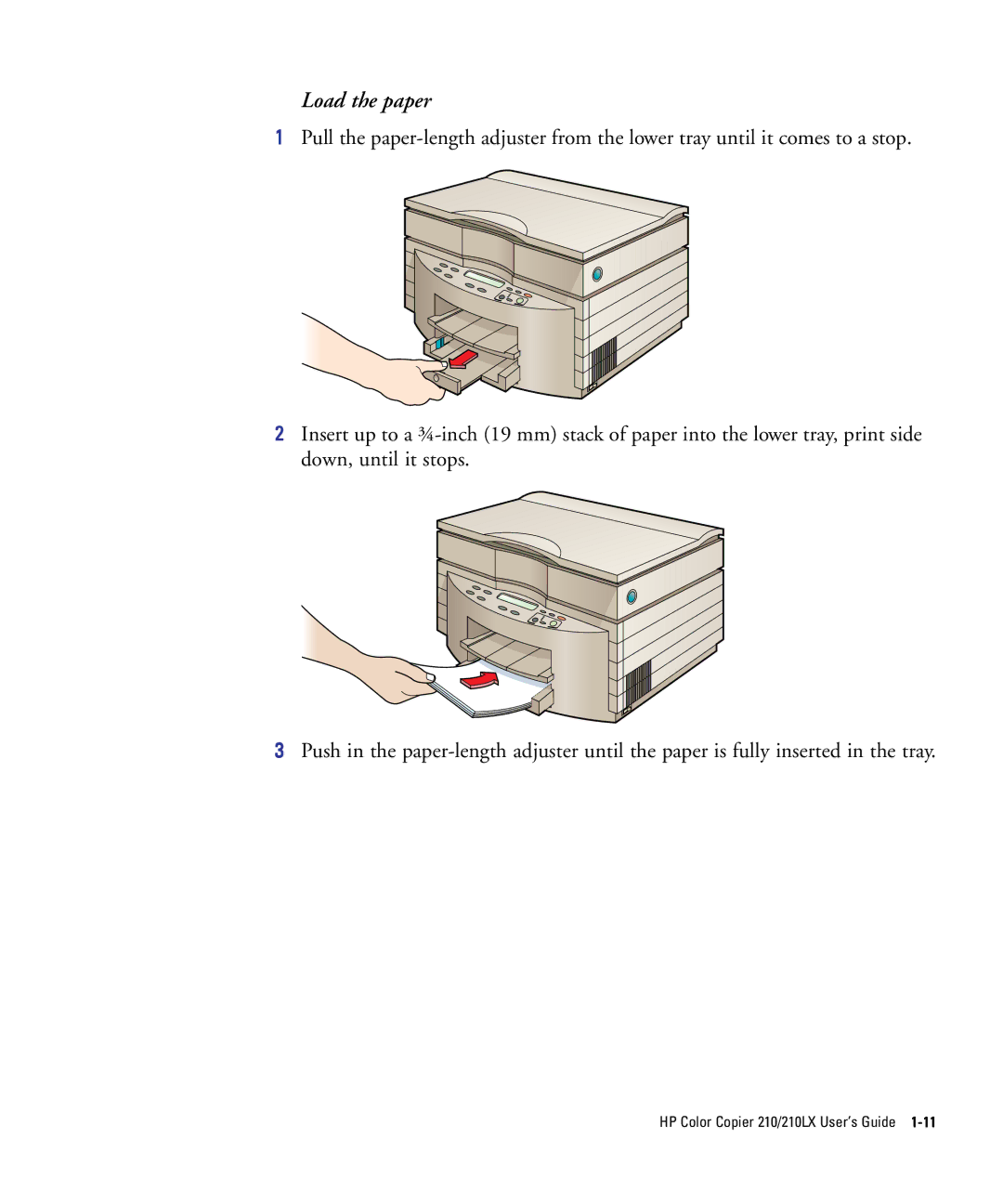 HP 210Lx manual Load the paper 