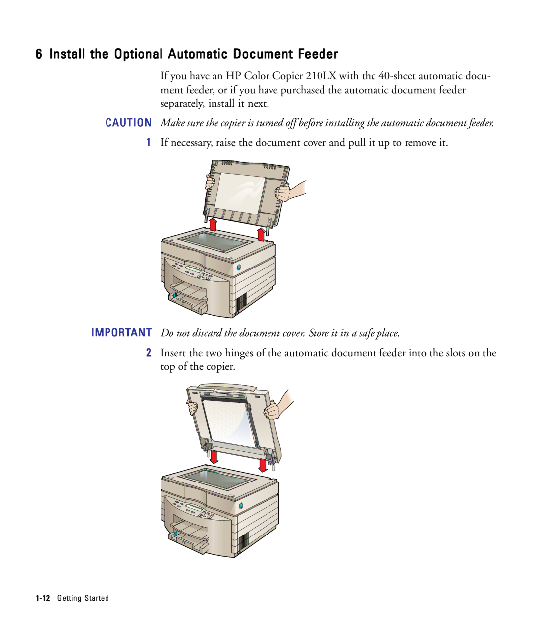 HP 210Lx manual Install the Optional Automatic Document Feeder 