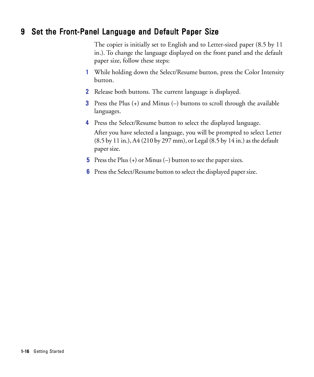 HP 210Lx manual Set the Front-Panel Language and Default Paper Size 