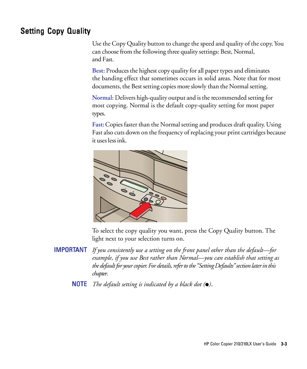 HP 210Lx manual Setting Copy Quality 