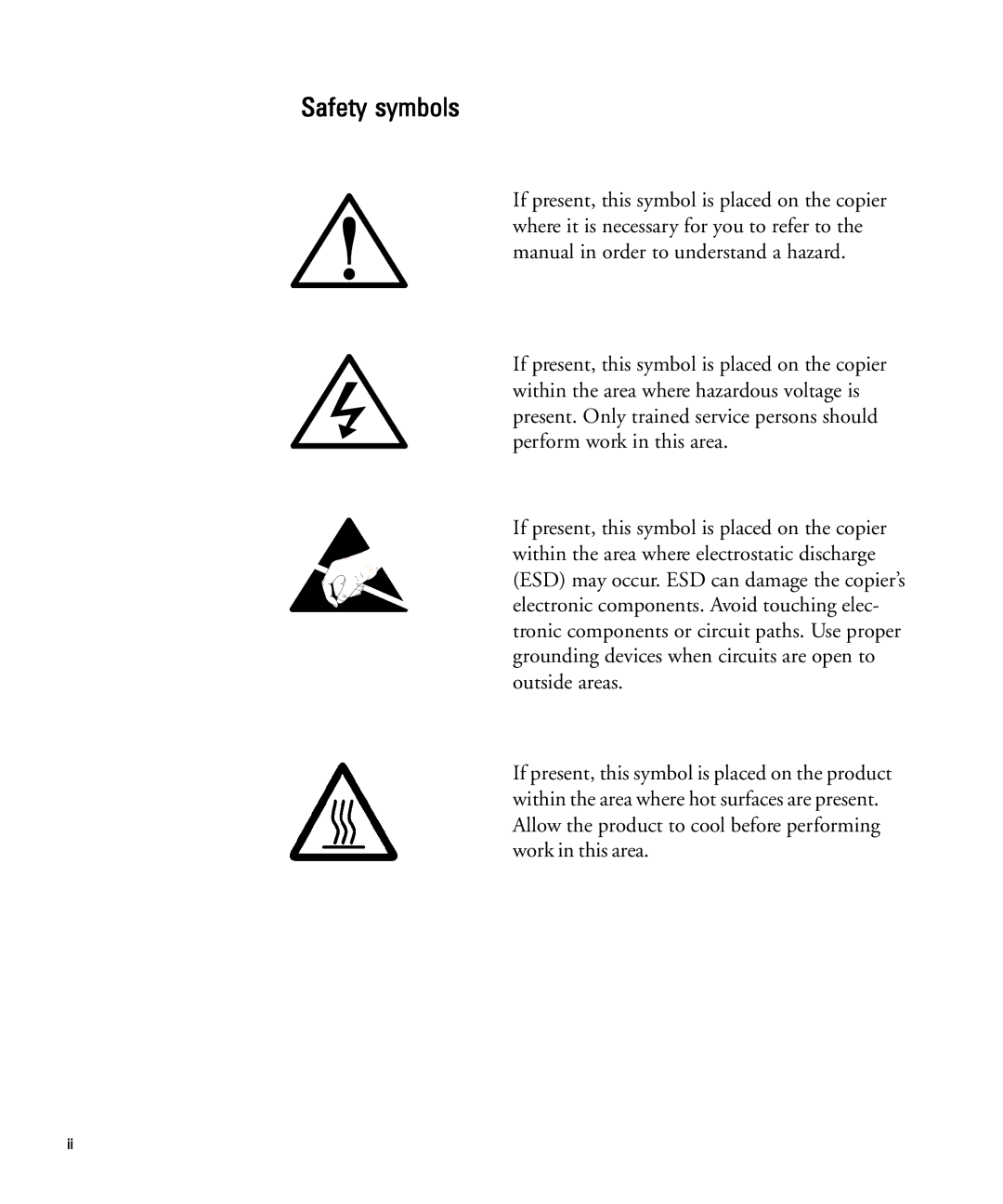 HP 210Lx manual Safety symbols 