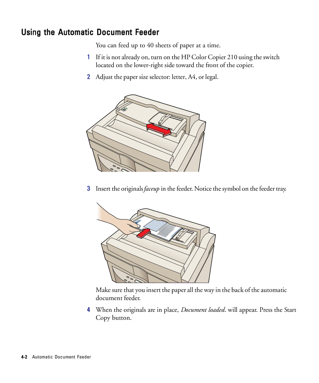 HP 210Lx manual Using the Automatic Document Feeder 