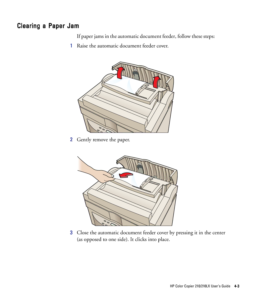 HP 210Lx manual Clearing a Paper Jam 