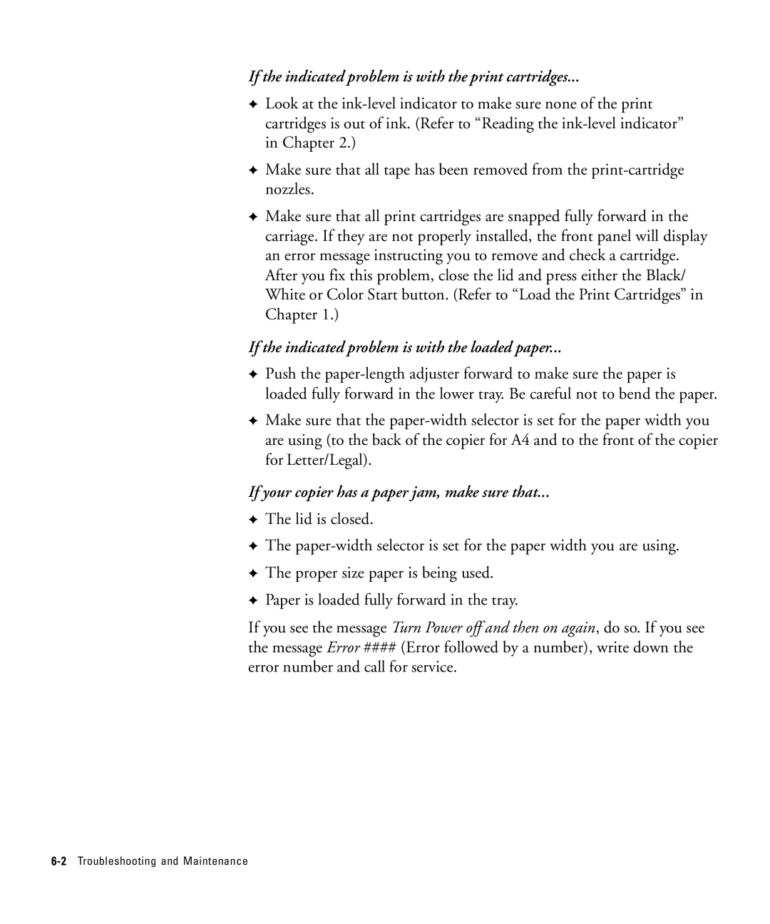 HP 210Lx manual If the indicated problem is with the print cartridges 