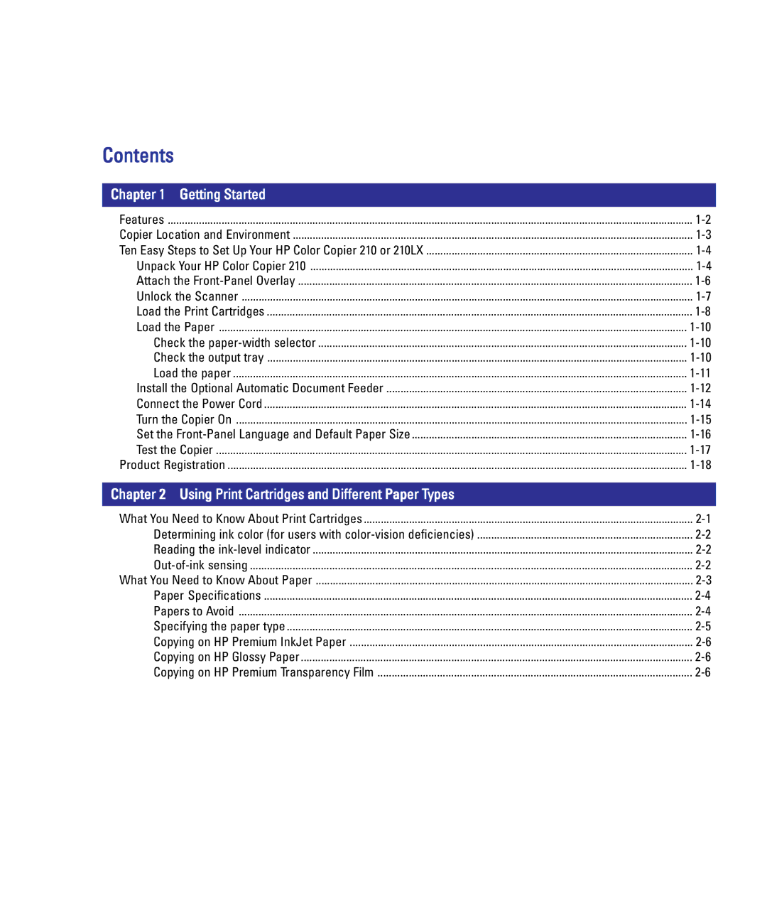 HP 210Lx manual Contents 