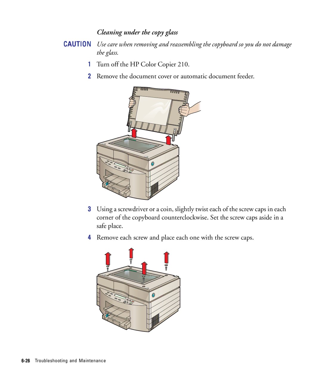 HP 210Lx manual Cleaning under the copy glass 