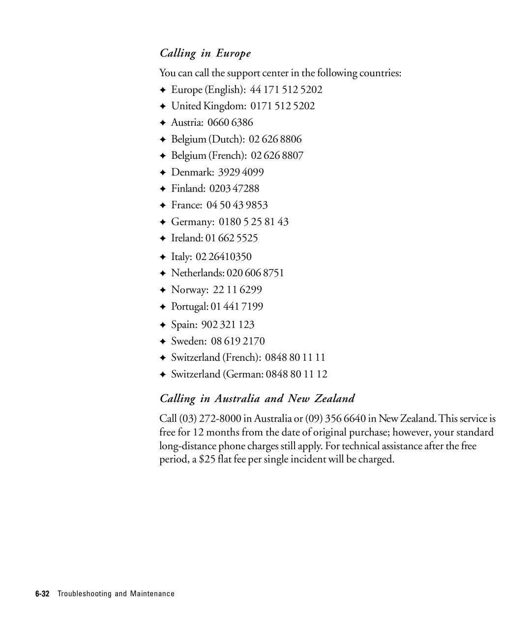 HP 210Lx manual Calling in Europe, Calling in Australia and New Zealand 