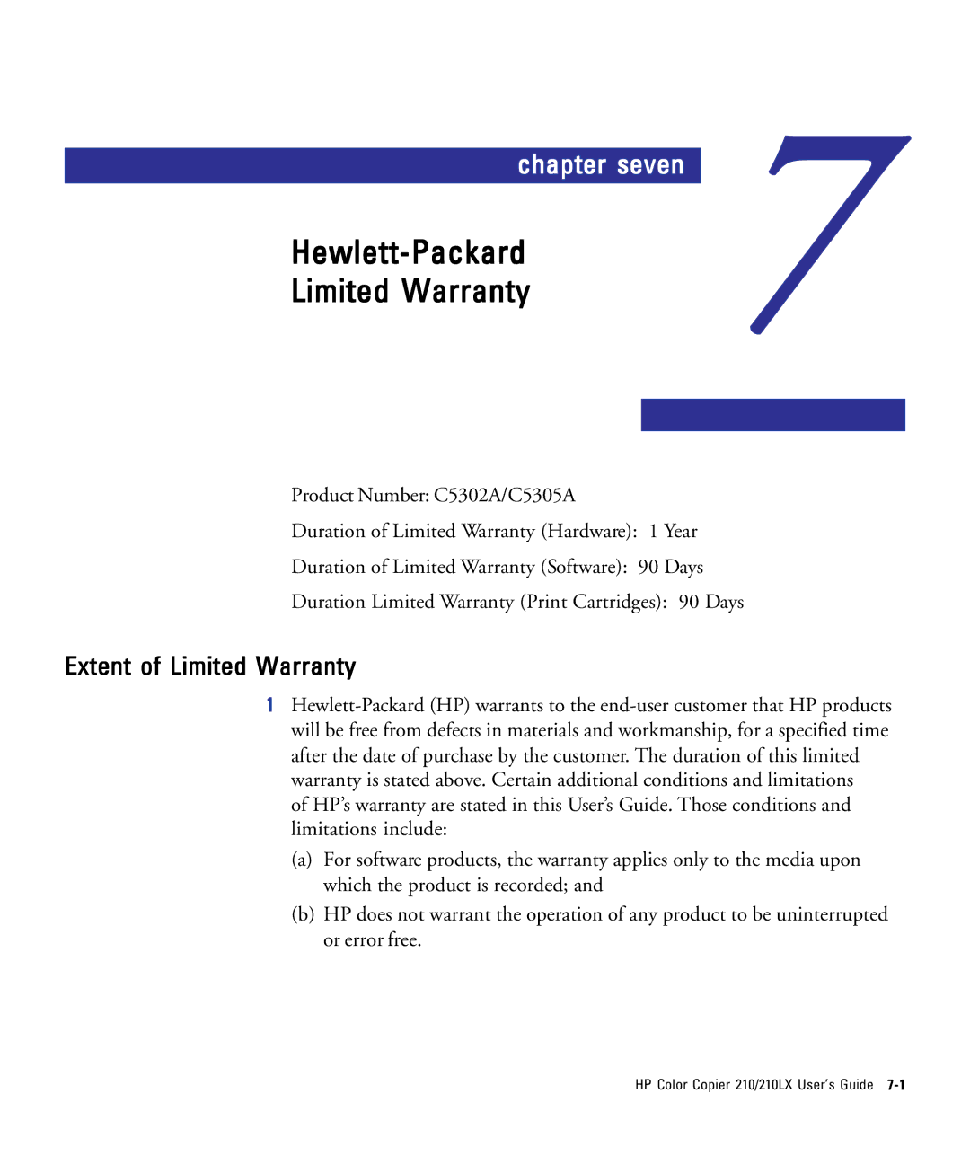 HP 210Lx manual Hewlett-Packard Limited Warranty, Extent of Limited Warranty 