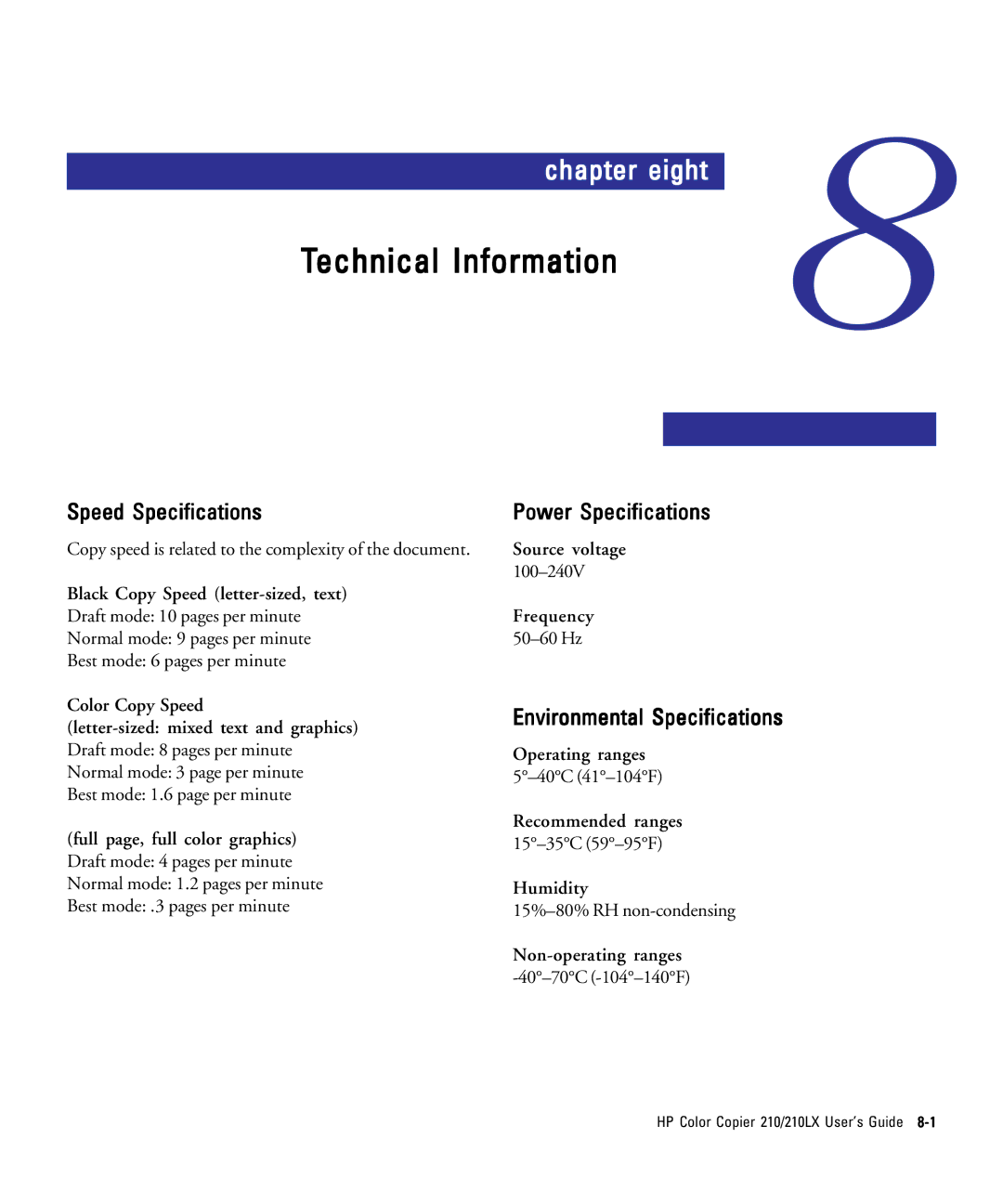 HP 210Lx manual Technical Information 