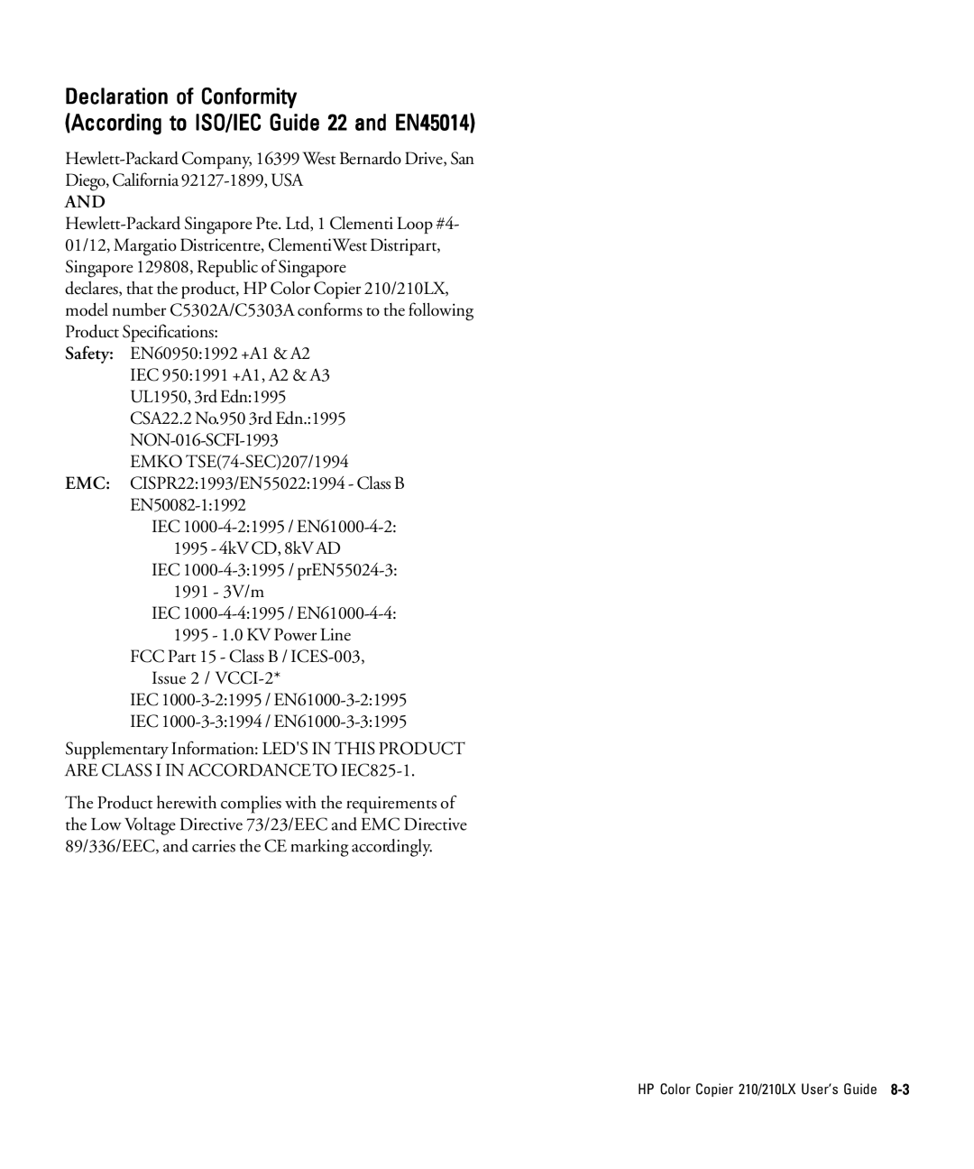 HP 210Lx manual HP Color Copier 210/210LX User’s Guide 