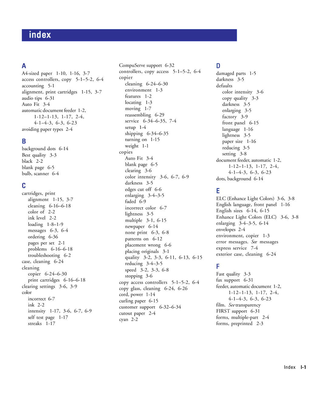 HP 210Lx manual Index 