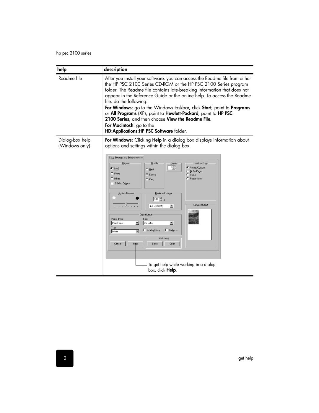 HP 2110xi, 2105 Readme file, File, do the following, Series, and then choose View the Readme File, For Macintosh go to 