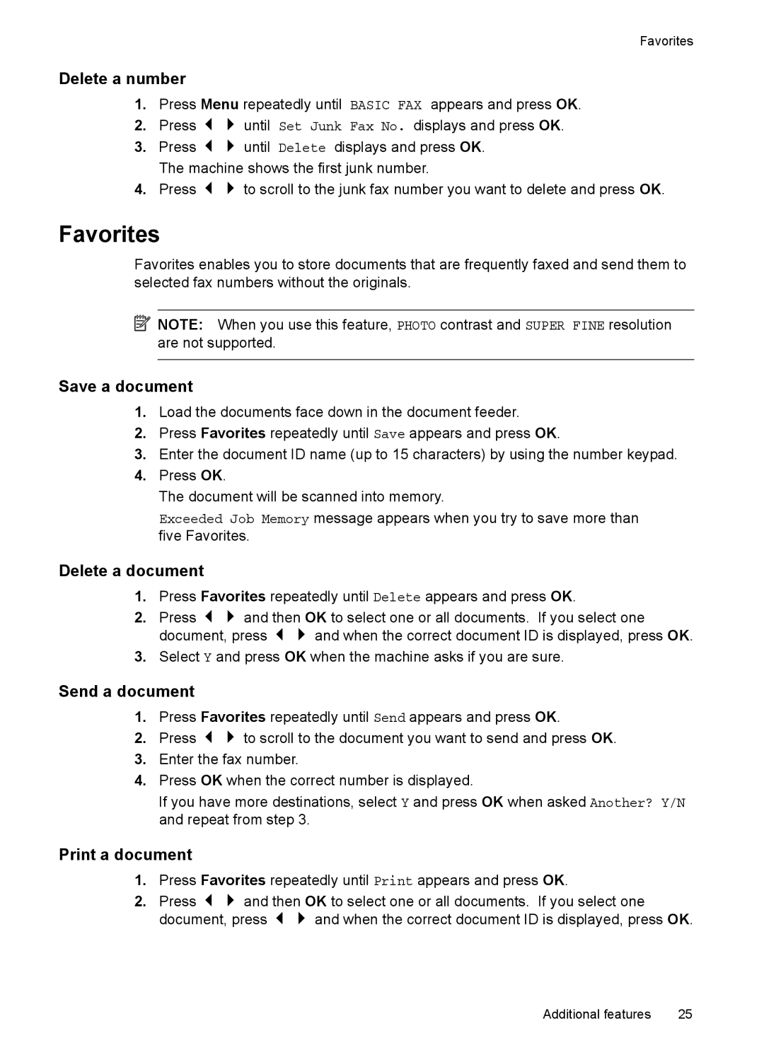 HP 2140 Fax manual Favorites 