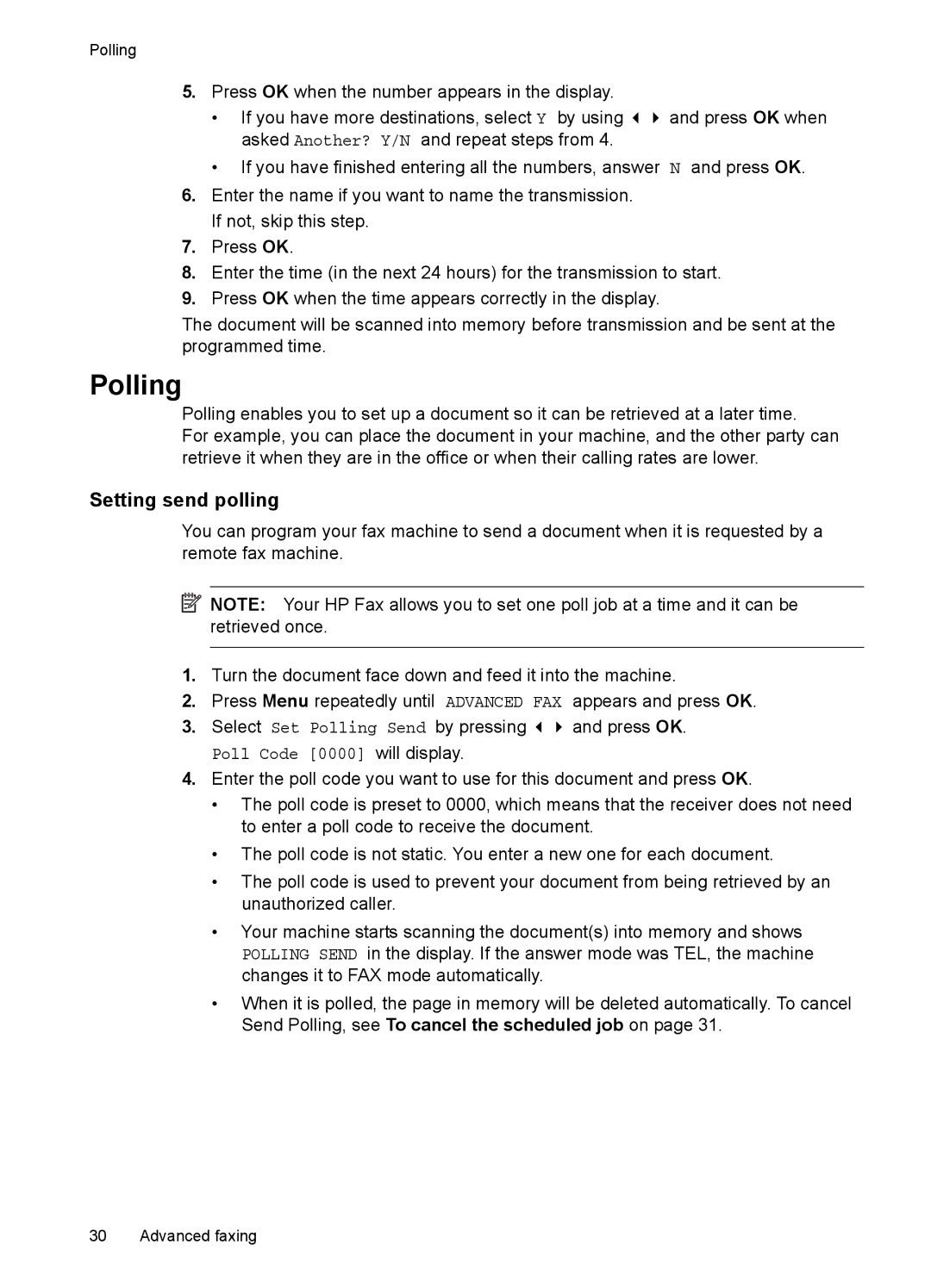 HP 2140 Fax manual Polling, Setting send polling 