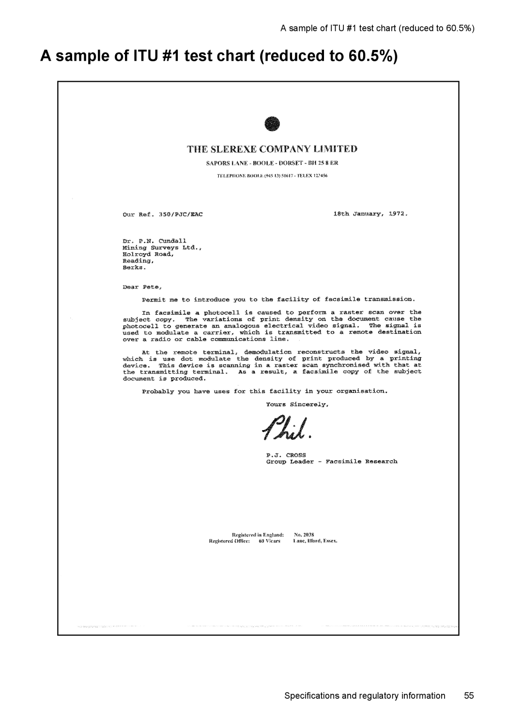 HP 2140 Fax manual Sample of ITU #1 test chart reduced to 60.5% 