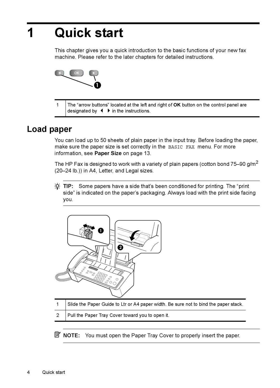 HP 2140 Fax manual Quick start, Load paper 