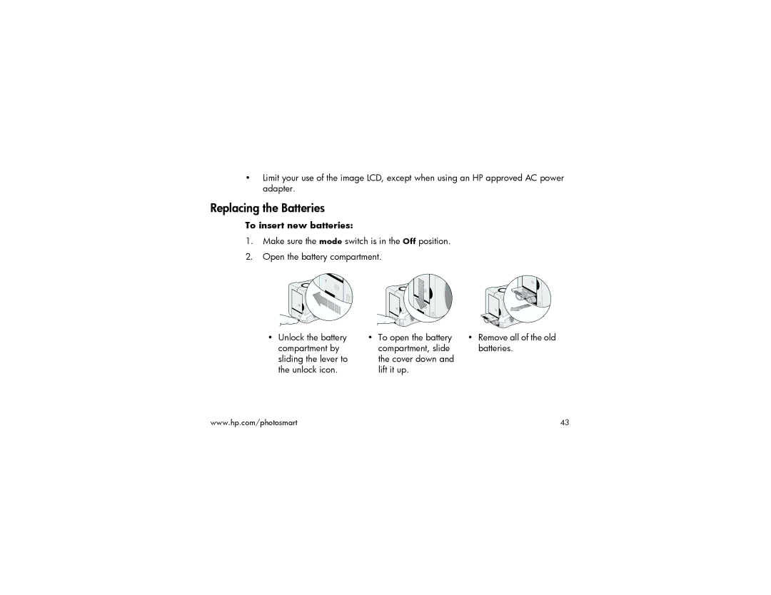 HP 215 manual Replacing the Batteries, To insert new batteries 