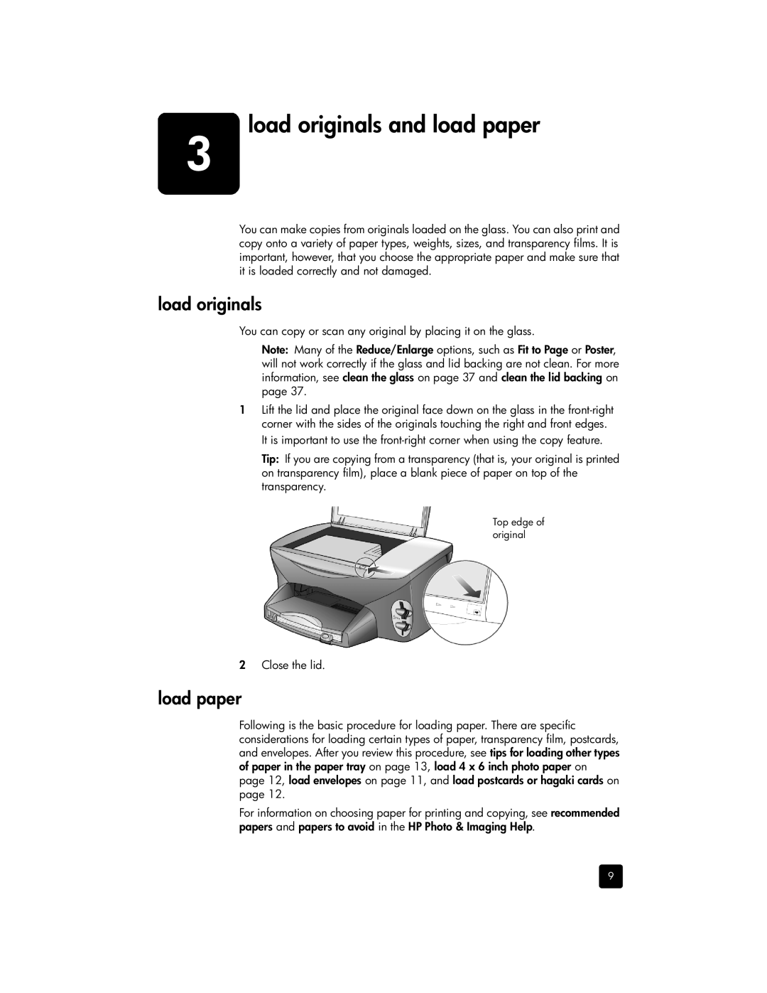 HP 2175v, 2170, 2175xi manual Load originals and load paper, Load paper, Close the lid 